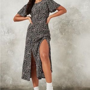 Missguided Lilac Floral Print Flutter Sleeve Midi Dress NWT